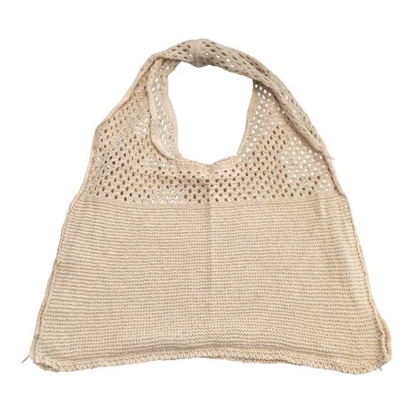 Set of 3 Knit Crochet Tote Bags Black Beige Cream Mesh Slouchy Hobo Reusable - Picture 10 of 11